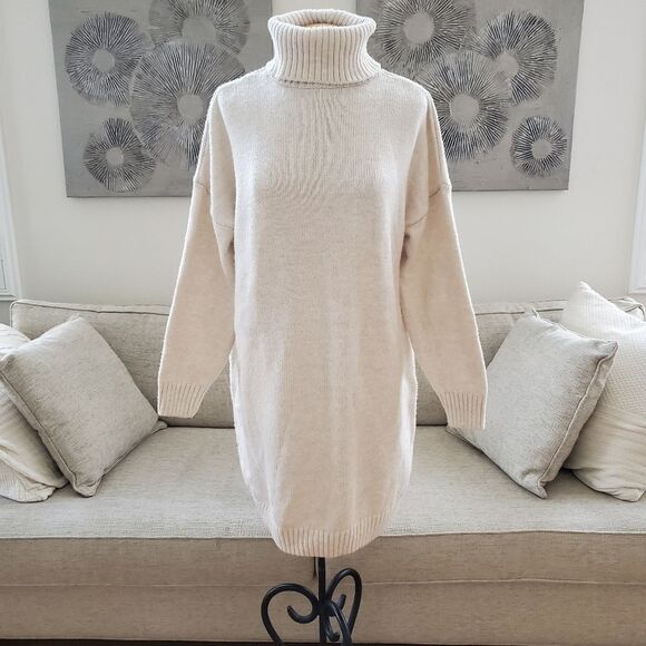 Topshop Turtleneck Sweater Dress Tunic - size 6 in Oat - Picture 6 of 16